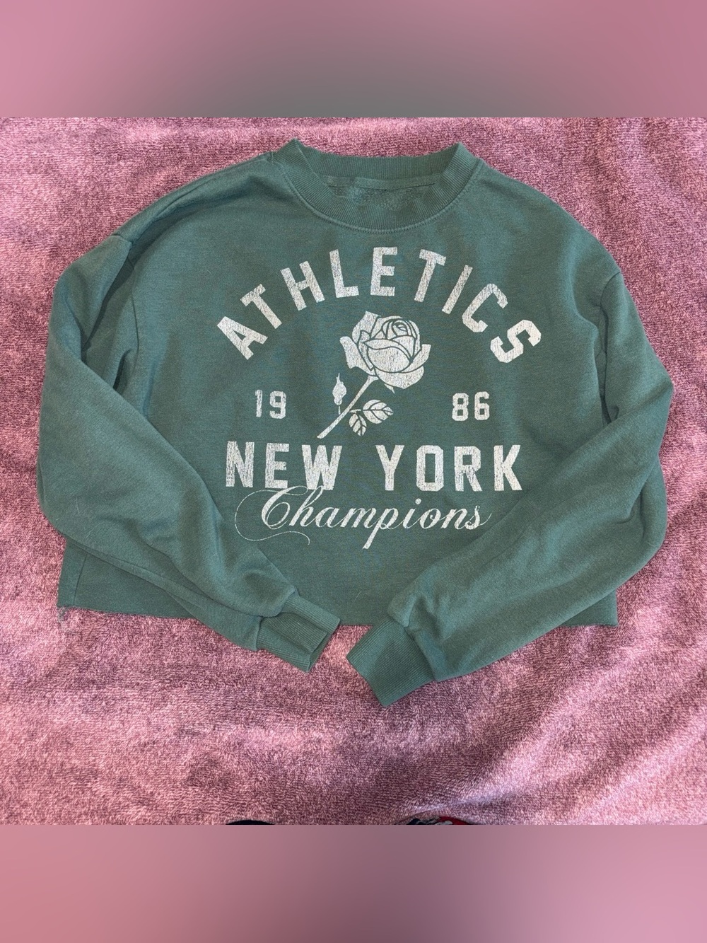 Green 'Athletics New York Champions' Graphic Crewneck Sweater